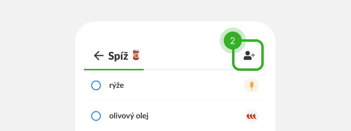 Záhlaví seznamu Spíž se zvýrazněnou ikonou přidání osoby v horním rohu