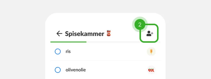 Toppen af spisekammerlisten med ikonet for at tilføje en person fremhævet