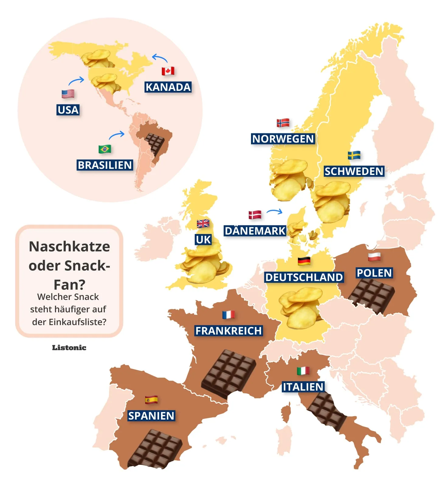 Karte: Chips liegen in Deutschland vor Schokolade, anders als in Frankreich