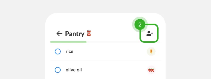 Pantry list header with the add-person icon in the top corner highlighted