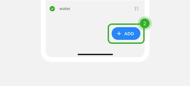 Bottom of a list with a checked-off item and a blue button marked as step two