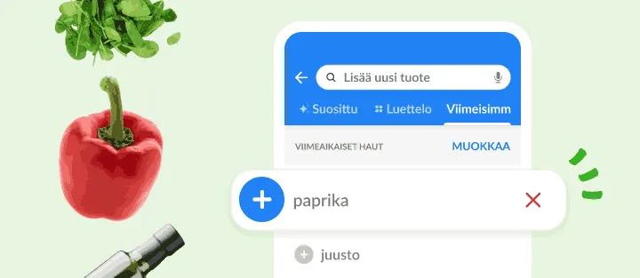 Viimeisimmät haut: paprika ja juusto yhdellä napautuksella takaisin listaan