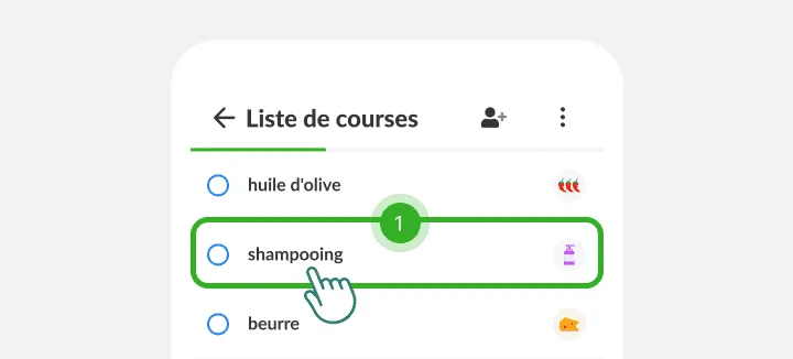 Un doigt tape sur le shampooing entre l'huile d'olive et le beurre sur une liste
