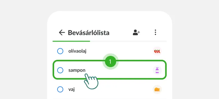 Egy ujj a bevásárlólistán az olívaolaj és a vaj közti samponra koppint