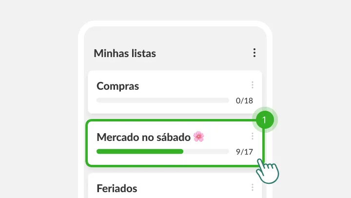 Ecrã Minhas listas com a lista Mercado no sábado destacada sob um dedo a tocar