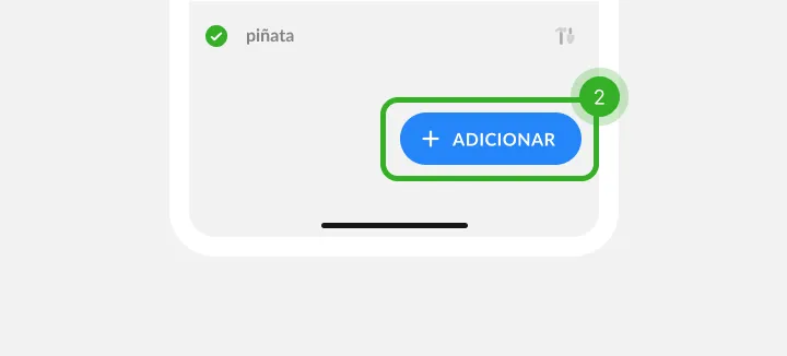 Final de uma lista com um item marcado e um botão azul indicado como passo dois