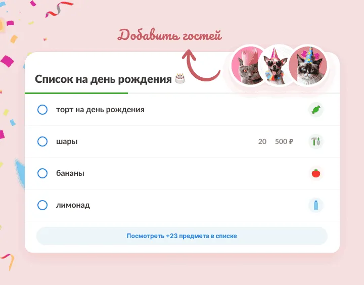 Список ко дню рождения: торт, шары, лимонад и питомцы-гости в колпаках