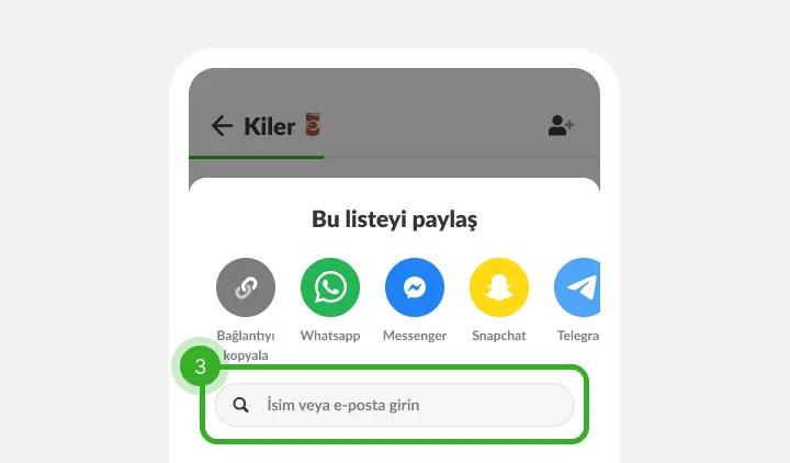 Mesajlaşma uygulaması simgeleri ve ad ya da e-posta alanıyla paylaşım menüsü