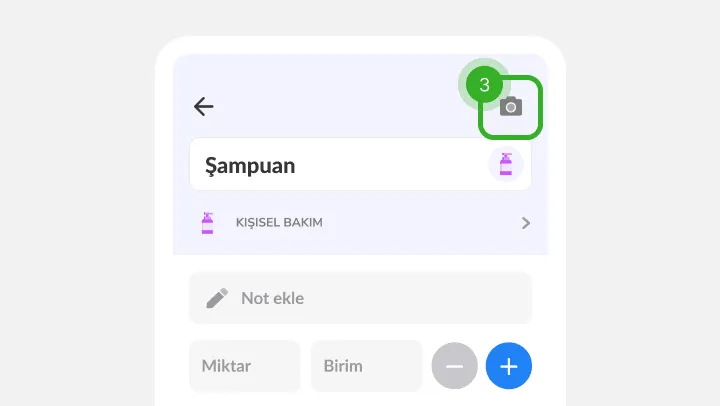 Not ve miktar alanlı şampuan ayrıntıları, üst köşedeki simge işaretli