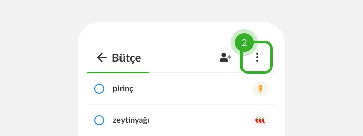 Liste başlığı, üst köşedeki üç nokta menü düğmesi vurgulanmış