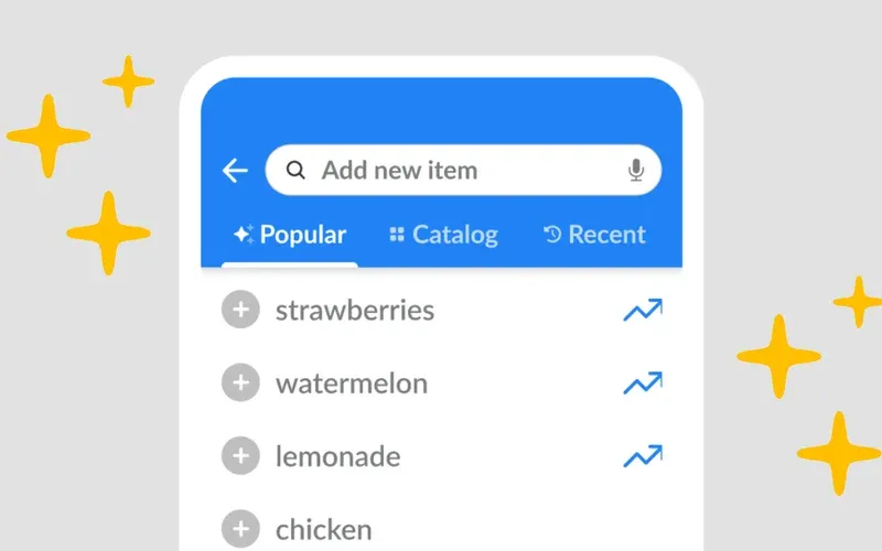 A phone screen showing a product-suggestions search with popular items