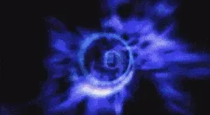 A blue police box tumbles through a swirling vortex that shifts from blue to red