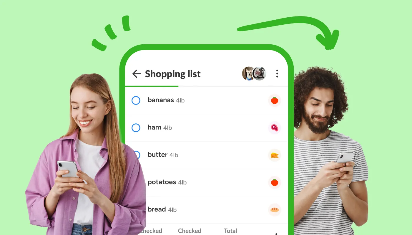 Two people adding to one shared grocery list from their own phones