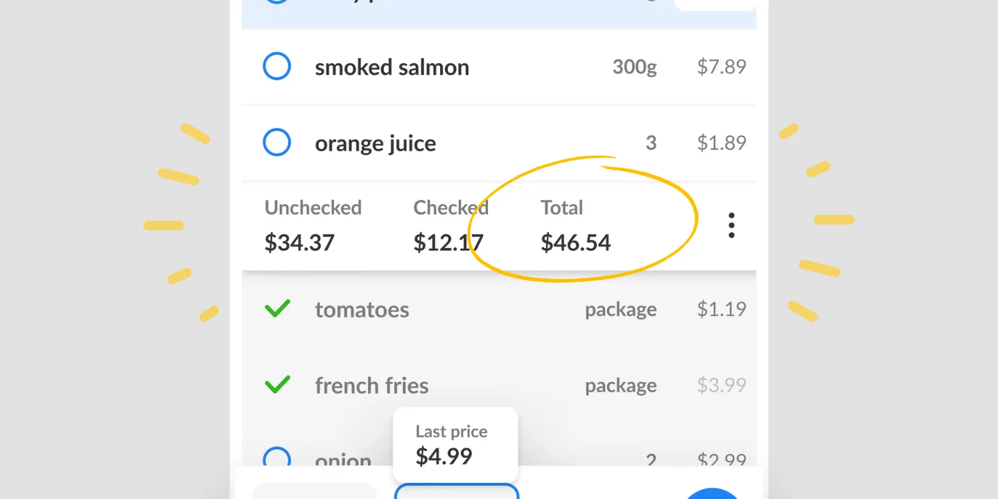Item prices on a list, with the last price paid for one of them