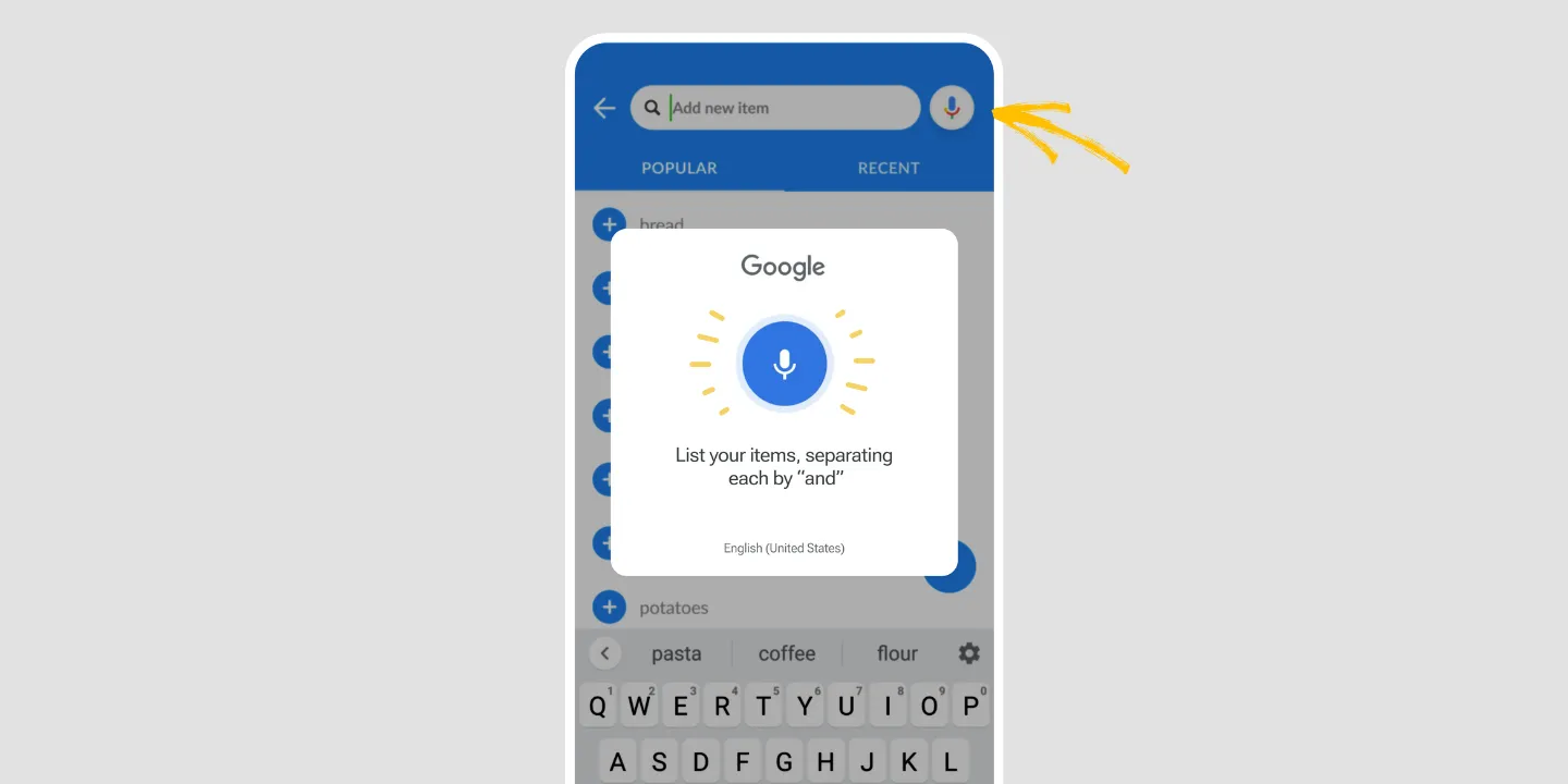 Adding items to the list by voice